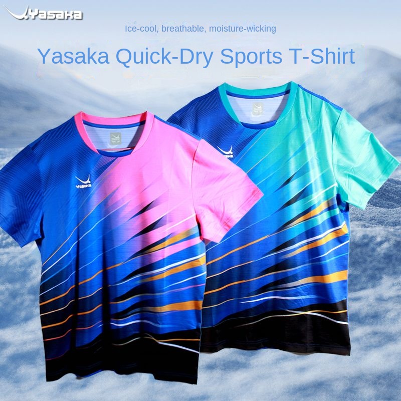 Table Tennis Shirt - ชุดกีฬาการแข่งขันฝึกลายกีฬาปิงปอง Yasaka เสื้อยืดคอกลมแขนสั้นแห้งเร็ว