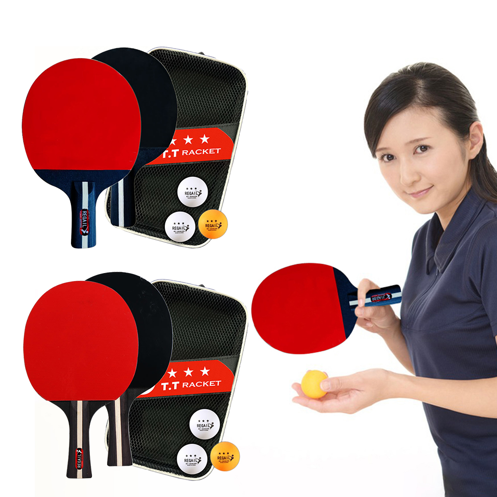 Table Tennis How To Play - ชุดไม้ตีปิงปองสำหรับลายกีฬาปิงปอง2ลูกและไม้ตีปิงปอง3ลูกชุดผู้เล่น2คนพร้อมถุงสำหรับเล่นทัวร์นาเมนต์
